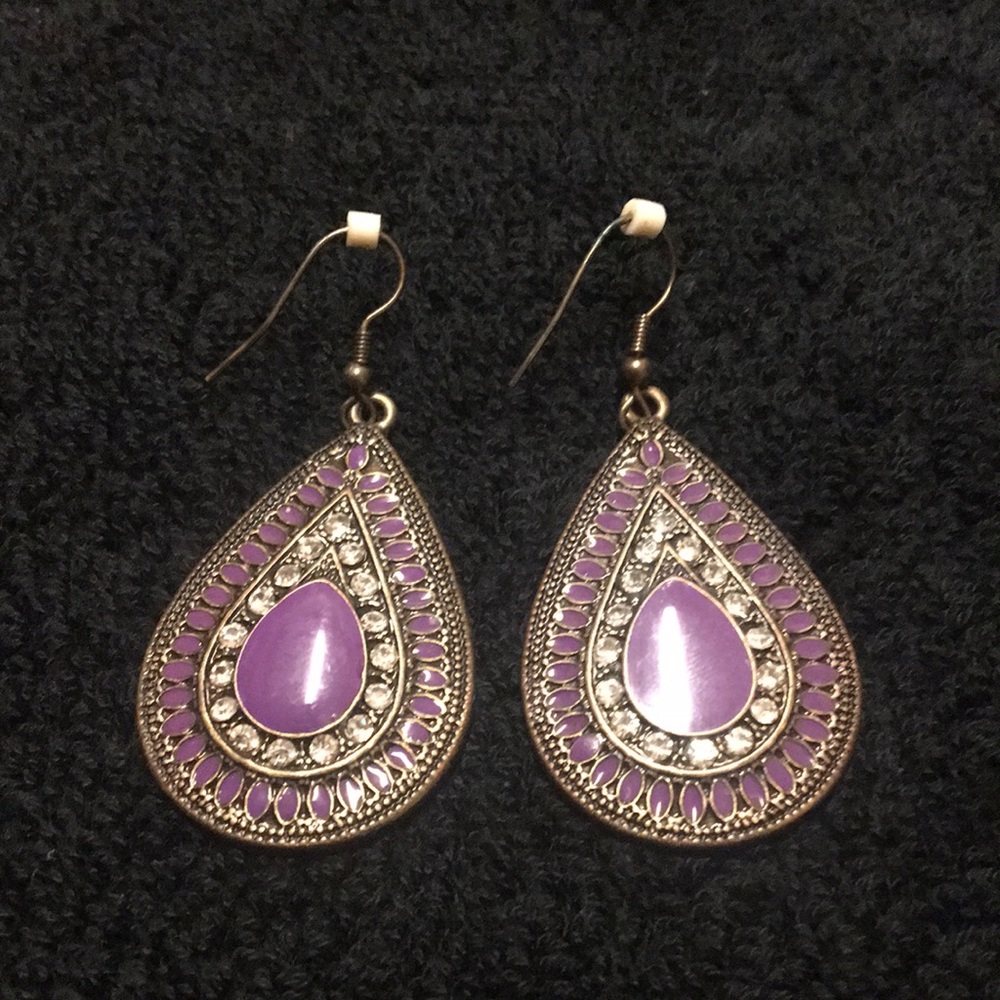 BOHO Purple & Bronze Teardrop Earrings.